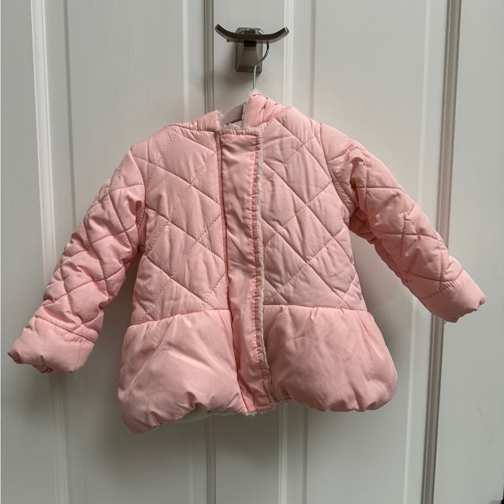 NWOT Jessica Simpson 18M Girls Pink & White Faux Fur Lined Puffer Jacket